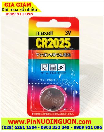 Maxell CR2025; Pin 3v lithium Maxell CR2025(1B) thị trường Nội địa Nhật _Vỉ pin ghi chữ nhật |Vỉ 1viên